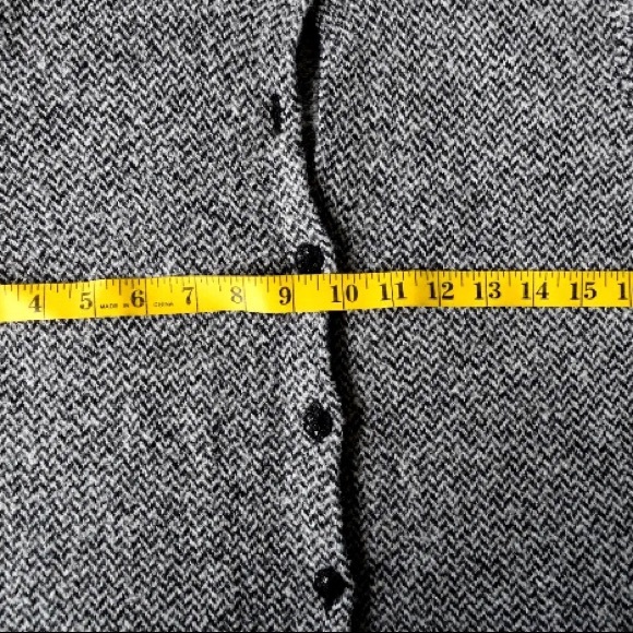 Talbots Wool Rayon Silk blend Cardigan Grey Black Front button, Sz M - Picture 6 of 6